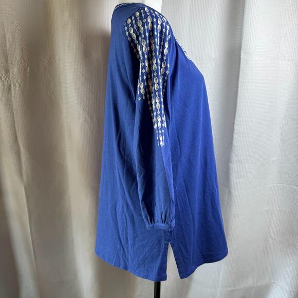 NWT J.Jill Embroidered Womens Size M Azul Blue Cream Tunic Top Soft Boho Chic - Picture 9 of 10